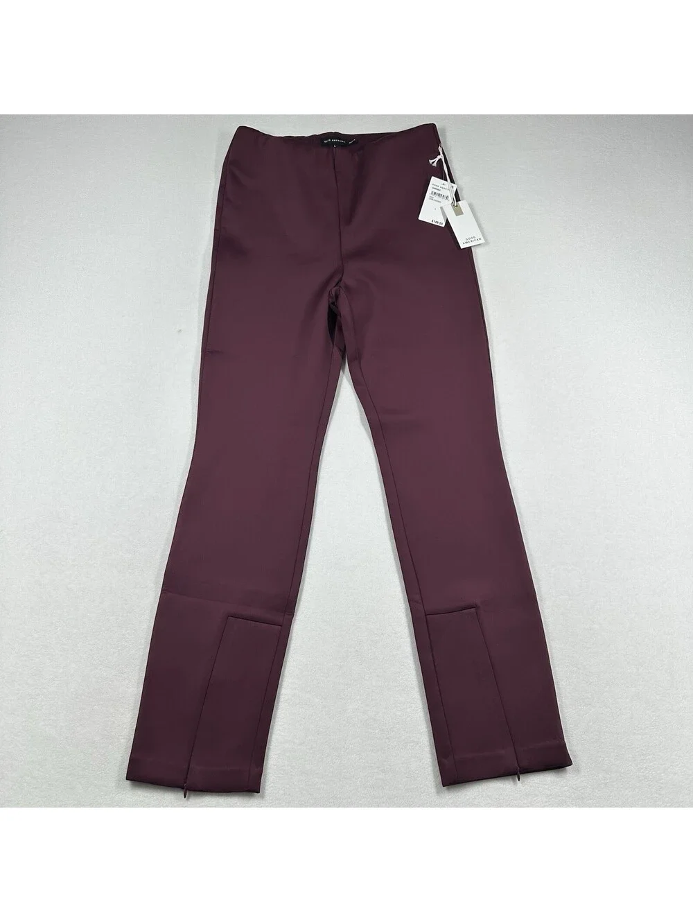 Good American Scuba Boss Pull On Slim Fit Pant Oxblood Ankle Zip Size L NWT
